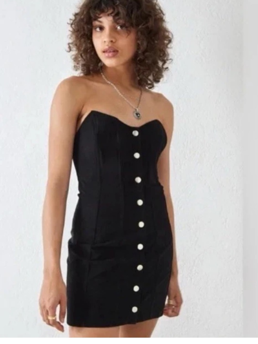 🆕Urban Outfitters Black Corduroy Strapless Button-Front Mini Dress Retro Y2K